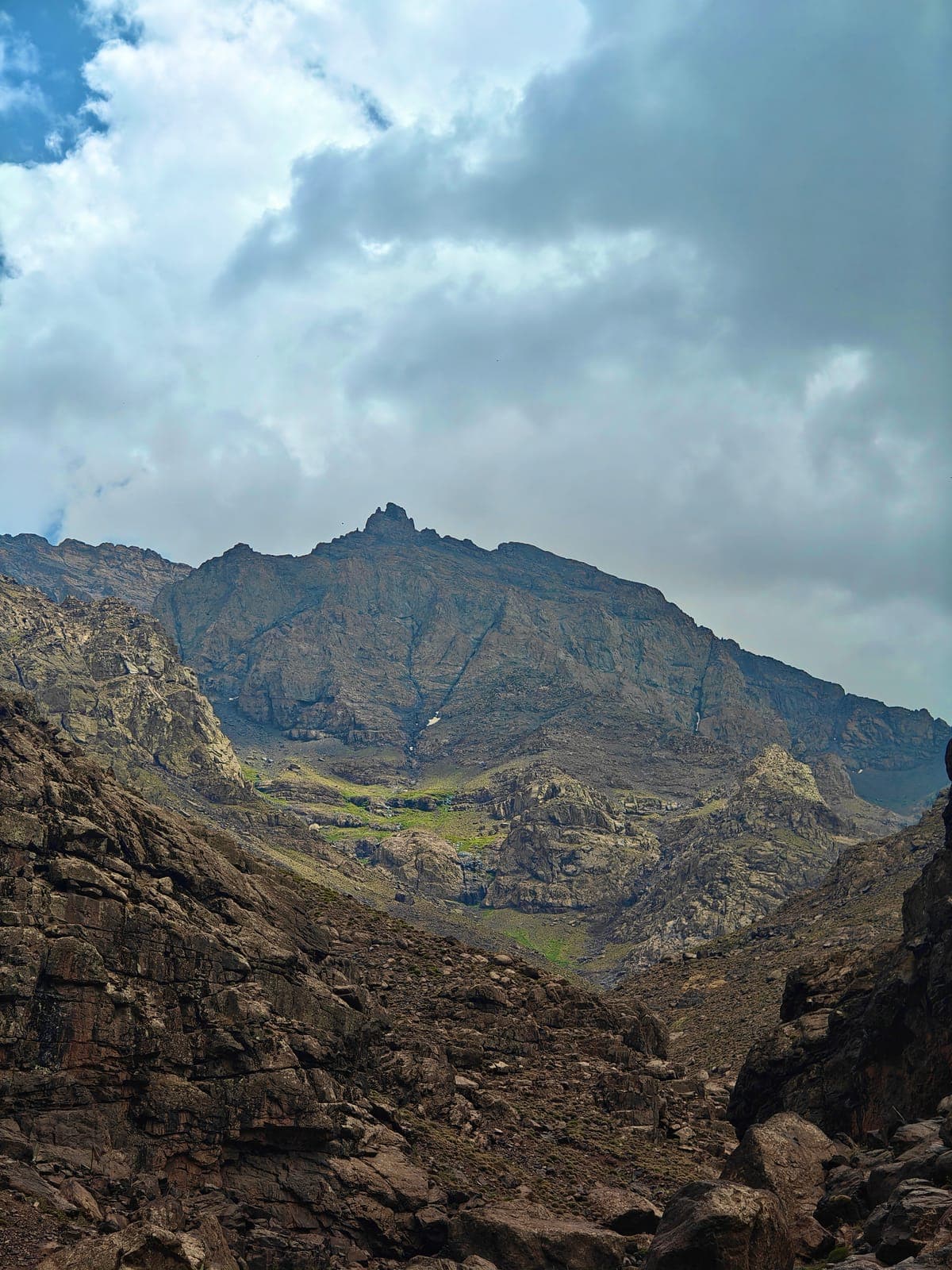 Jbel Toubkal massif under dramatic cloud, Toubkal National Park, High Atlas Morocco